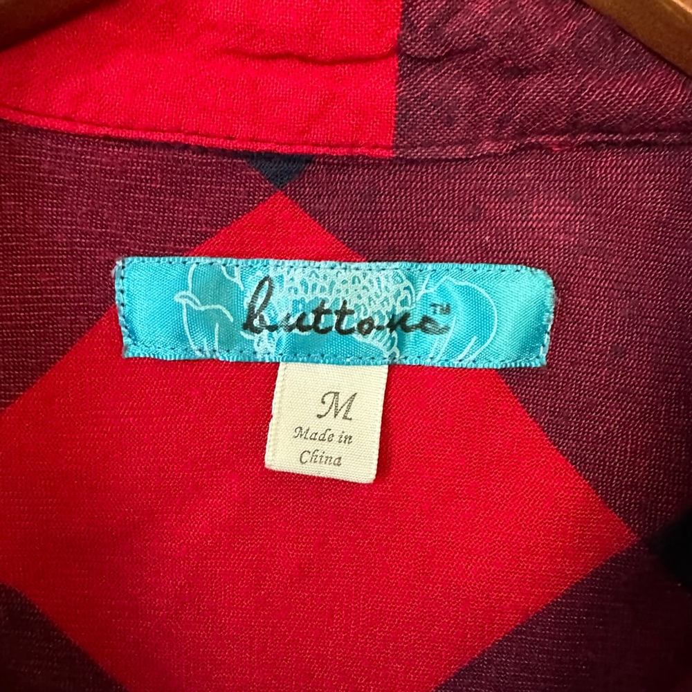 Women's Button Flannel Shirt, Red & Navy, Medium plaid - Picture 2 of 8